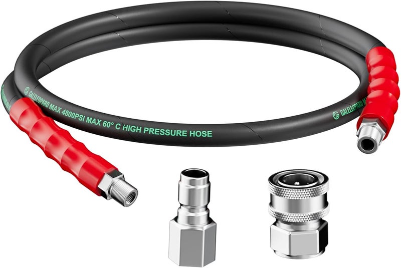GALELEOPARD Pressure Washer Whip Hose Reel Connector 10FT, 3/8'' Steel Wire Braided Hose for Power Washer, Suitable for Hot and Cold Water, 4800 PSI - Image 1